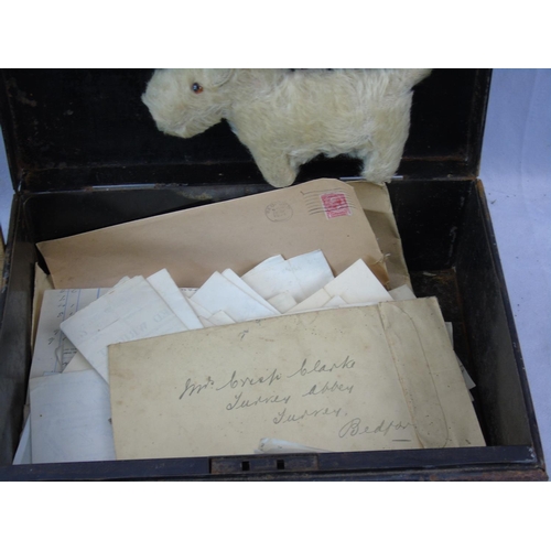 301 - Deed Box with Ephemera and Child's Toy