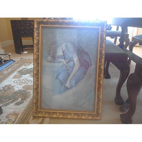 421 - Large gilt framed fine art print, 'The Briar Rose, study for the Garden Court' by Burne Jones, 70 x ... 