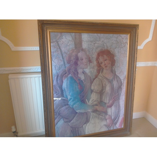 422 - A gilt framed fine art print, Renaissance young women, 144 x 110 cm