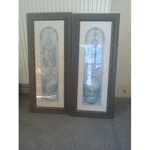 424 - A pretty pair of French rococo style framed prints