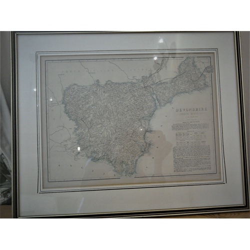 426 - A framed old map print of Devonshire South Division, from Cassell's County Atlas of 1864, 48 x 60cm