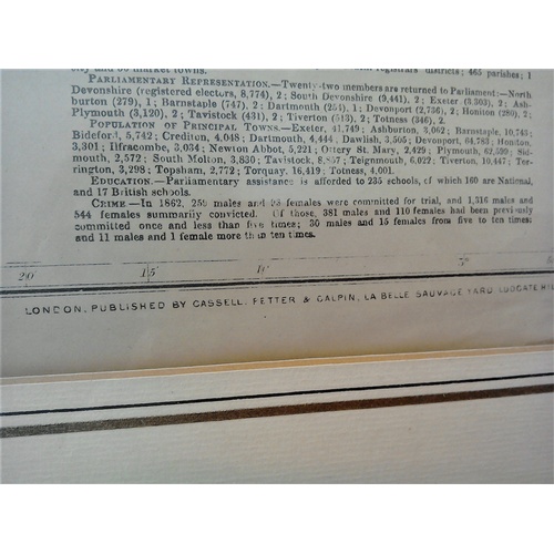 426 - A framed old map print of Devonshire South Division, from Cassell's County Atlas of 1864, 48 x 60cm