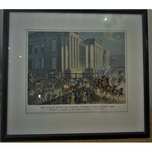 427 - A good set of six framed antiquarian prints on the theme of 19C London transport, 34 x 39 cm