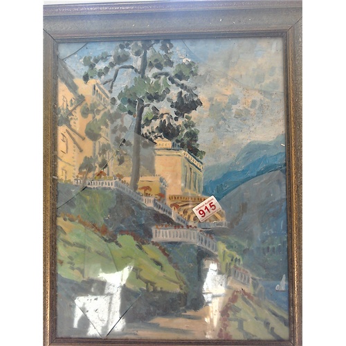 429 - 'From a Hotel Garden, Austria' an interesting unsigned original oil on canvas, framed, 57 x 44cm. In... 