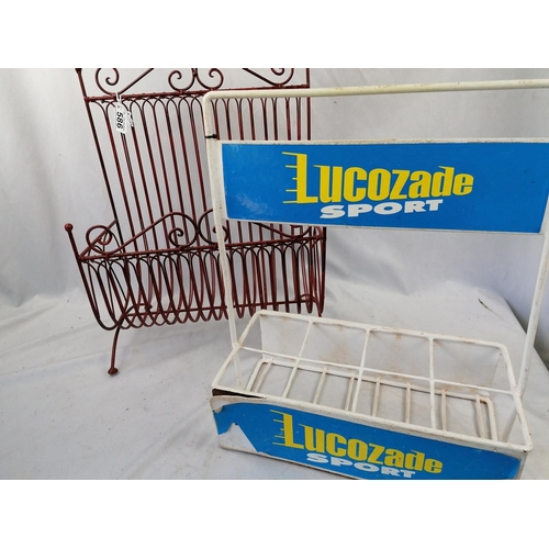 586 - A Lucozade bottle carrier and a vintage magazine rack