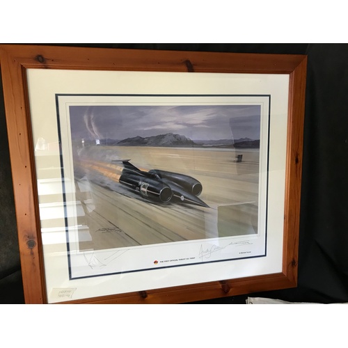 433 - The first official print of Thrust SSC land speed record car, from an original by Michael Turner, fa... 