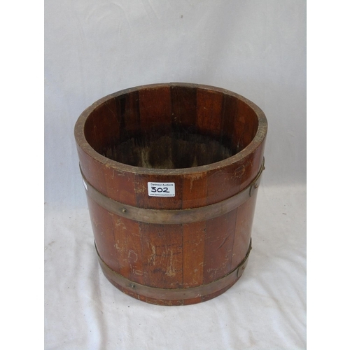 302 - Coopered Bucket / planter, height 28, diameter 31 cm