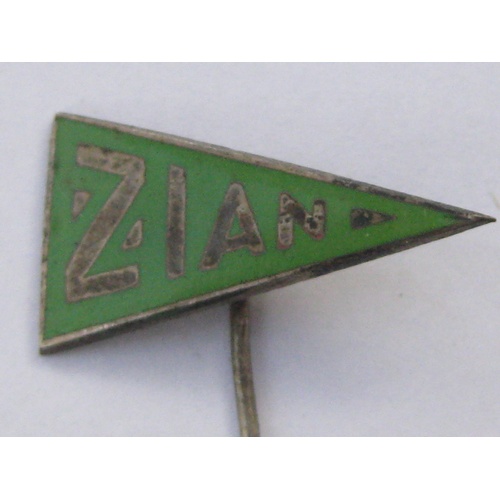 348 - A swastika-shaped metal pendant with plume of feathers in centre and a registration number stamped o... 