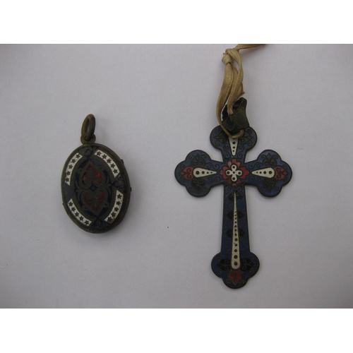 338 - A vintage enamelled pendant cross of Orthodox style and a locket pendant of similar design (hinges m... 