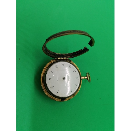 150 - An antique fob watch with yellow metal casing and back of tortoiseshell, a/f

More photos to follow.... 