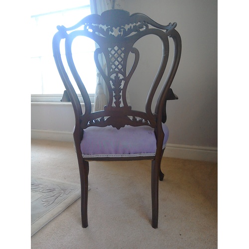 609 - A fine Anglo-Indian style armchair with claw cabriole feet to front, upholstered in lilac, in vgc