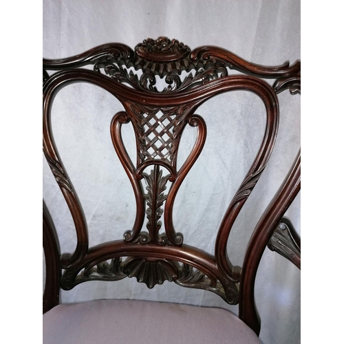 609 - A fine Anglo-Indian style armchair with claw cabriole feet to front, upholstered in lilac, in vgc