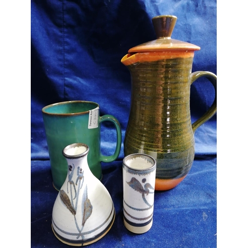 244 - A green glazed Dickerware mug, ht 14cm; also other pieces of Studio pottery