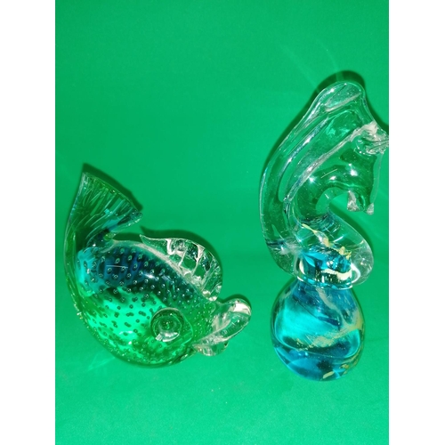 95 - A Mdina glass paper weight in the  form of  a seahorse, inscribed to base 'Mdina',15cm; also a model... 