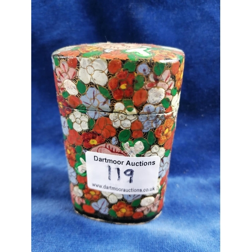 119 - A Persian papier mache small caddy, 9.5cm high