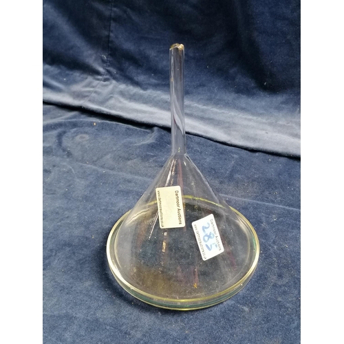 285 - A large glass wine funnel on stand, diam 15cm