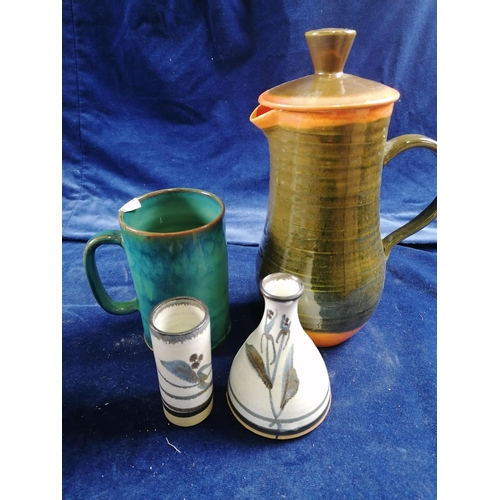 244 - A green glazed Dickerware mug, ht 14cm; also other pieces of Studio pottery