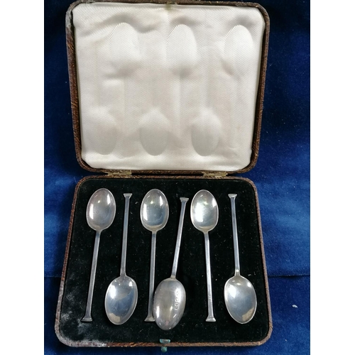 261 - A boxed set of six silver coffee spoons with nail terminals CB&S 36g