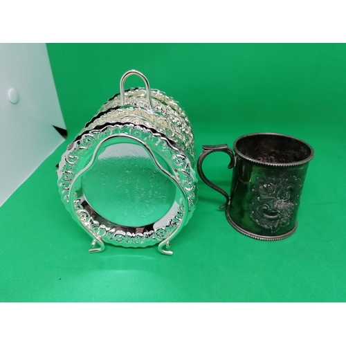 266 - An attractive late Victorian EP christening can with floral embossed sides also some bon bon dishes