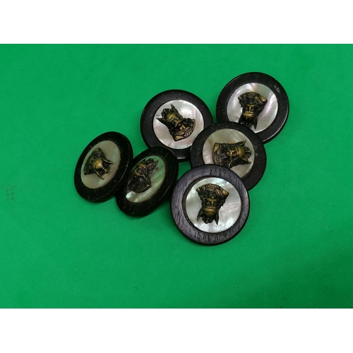 268 - An interesting set of six early 20C French turned buttons each with Frankish warriors mask, impresse... 