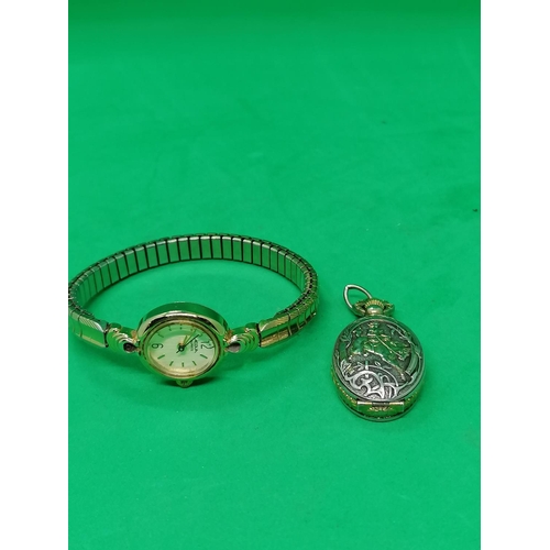 272 - An attractive Continental style pendant hunter watch the hinged cover chased with a huntswoman also ... 
