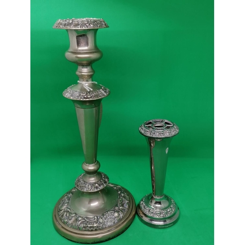 242 - A heavy plated early C19th tall candlestick ht 27cm; also a plated vase ht 14cm