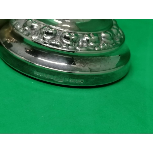 242 - A heavy plated early C19th tall candlestick ht 27cm; also a plated vase ht 14cm