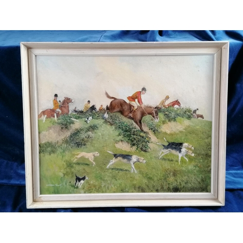 281 - Sporting interest - riders and hounds in pursuit, signed William Courts, 39 x 49cm