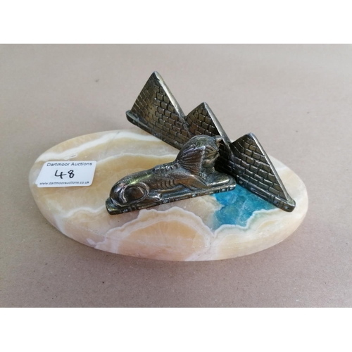 48 - Egyptian Stone Pyramid and Sphinx Paperweight Ornament.