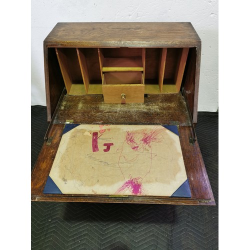 107 - Late Georgian Carved Oak Bureau with Hinged Lid, Turned Legs and Brass Dropped Handles. (As Found.)
... 