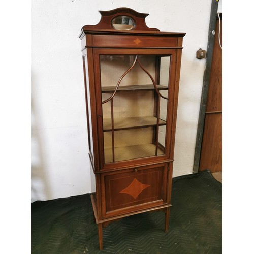 113 - Edwardian Mahogany Inlaid Display Cabinet with Hinged Document Drawer.

66x23.5x30 Inches.