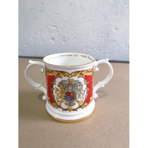 357 - Royal Stratford Commemorative Mug of 50th Year of Queen Elizabeth's Reign.