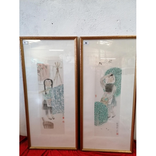 419 - Pair of Large Gilt Framed and Glazed Peasant Girl Watercolours.