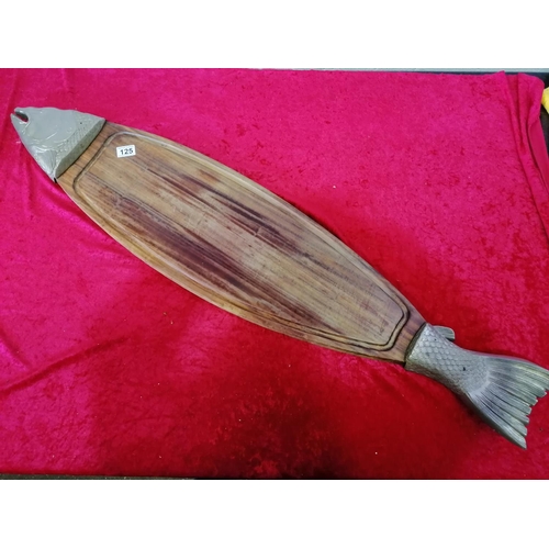 423 - Large Wooden Fish Platter with Plated Decoration from the Cafe Royale. (Thought to have been used by... 