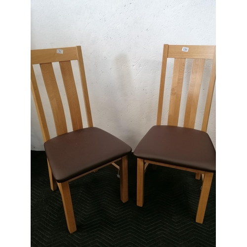 424 - Pair of Quality Light Oak Slatted Chairs with Upholstered Seats.