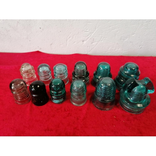 434 - Collection of 12 Various Heavy Glass Electrical Insulators from Around the World.