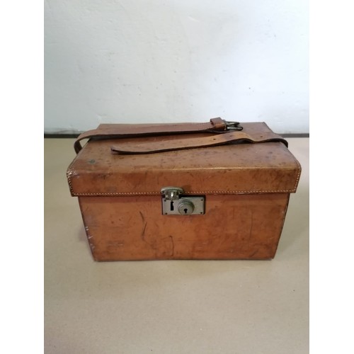 509 - Leather and silver plate picnic set. Beautifully encased for travel. Circa 1920's