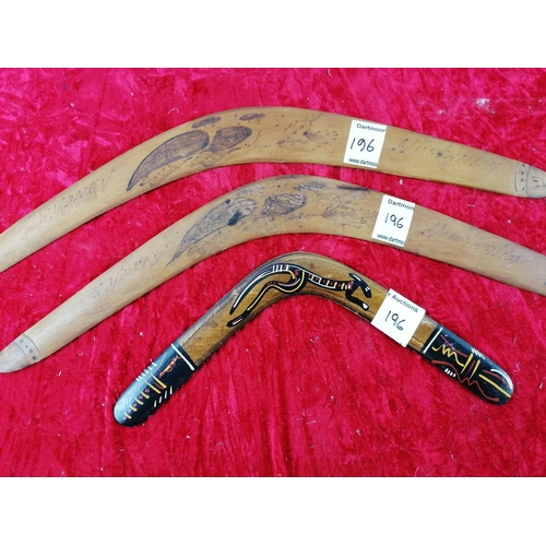 196 - Collection of 3 aborigonal boomerangs.