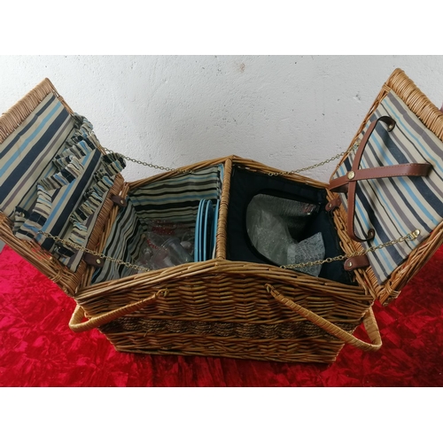 2 - Smart fitted wicker picnic basket with some contents.