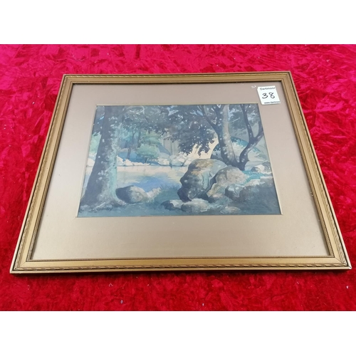 38 - Gilt framed oil on canvas of a river scene marked Charles James Fox R.A. plus framed and glazed wate... 