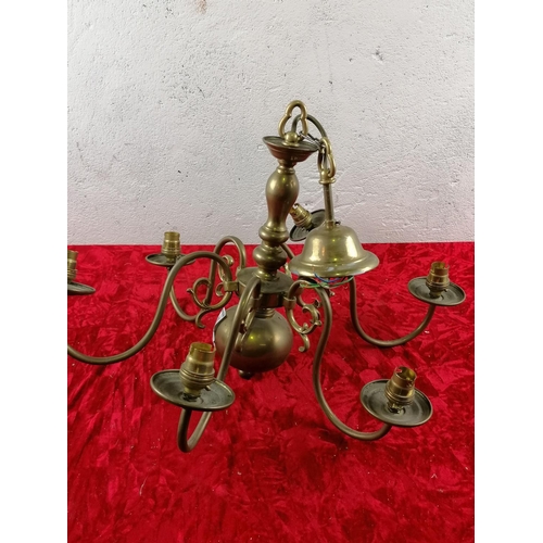 76 - Collection of 3 five-branch brass chandeliers (Previously rewired to BSE standards).