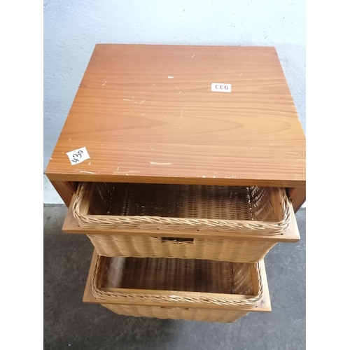 140 - Pine linen box with two basket drawers.