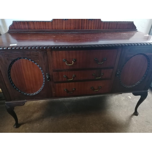 129 - Period carved mahogany sideboard with three drawers two cupboards and brass drop handles aprox. 5' b... 