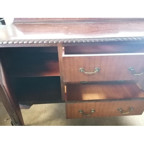 129 - Period carved mahogany sideboard with three drawers two cupboards and brass drop handles aprox. 5' b... 