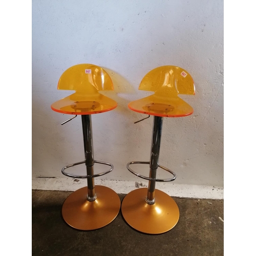 124 - Pair of chrome and perspex stylish adjustable bar stools.