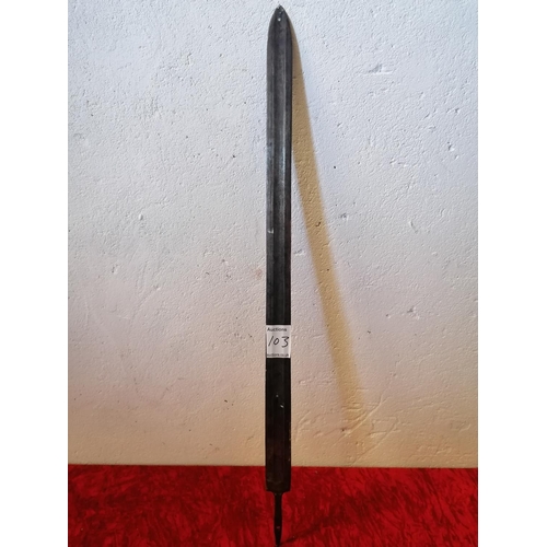 103 - Ceremonial Kukri knife in sheath plus iron sword blade.