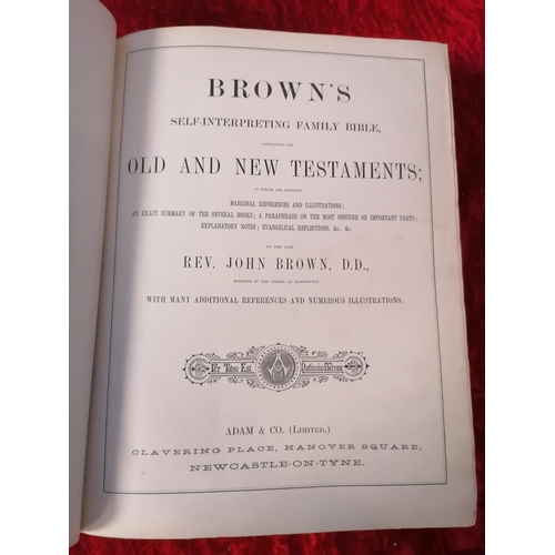 212 - Large leather bound family Bible by Reverend John Brown (good condition with coloured illustrations)... 