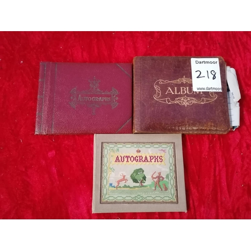 218 - 3 small autograph books from 1920s and 1940s.