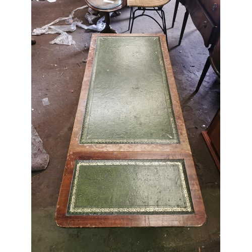 371 - Drop leaf coffee table with green leather insert