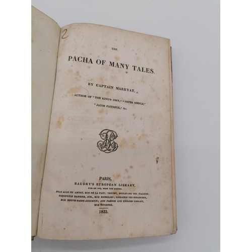 1018 - Hardback, 'The Pacha of Many Tales' by Captain Marryat. Bound in 1/4 vellum with marbled paper board... 